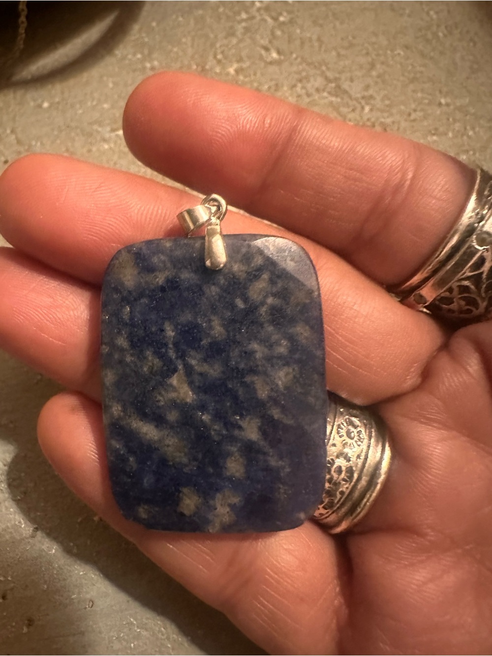 Large Natural Blue Sodalite Pendant – Polished Rectangle Statement Stone